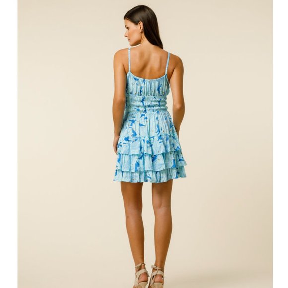 NWT Lusana Lindi Dress Aquamarine Size S, L Blue Gold Mini - Picture 2 of 8